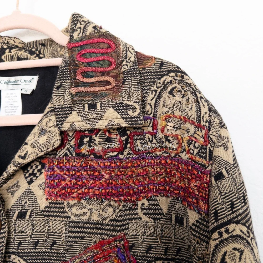 VTG Coldwater Creek Womens Jacket Size 1X‎ Multi Tapestry Boho Artsy Indie Retro
